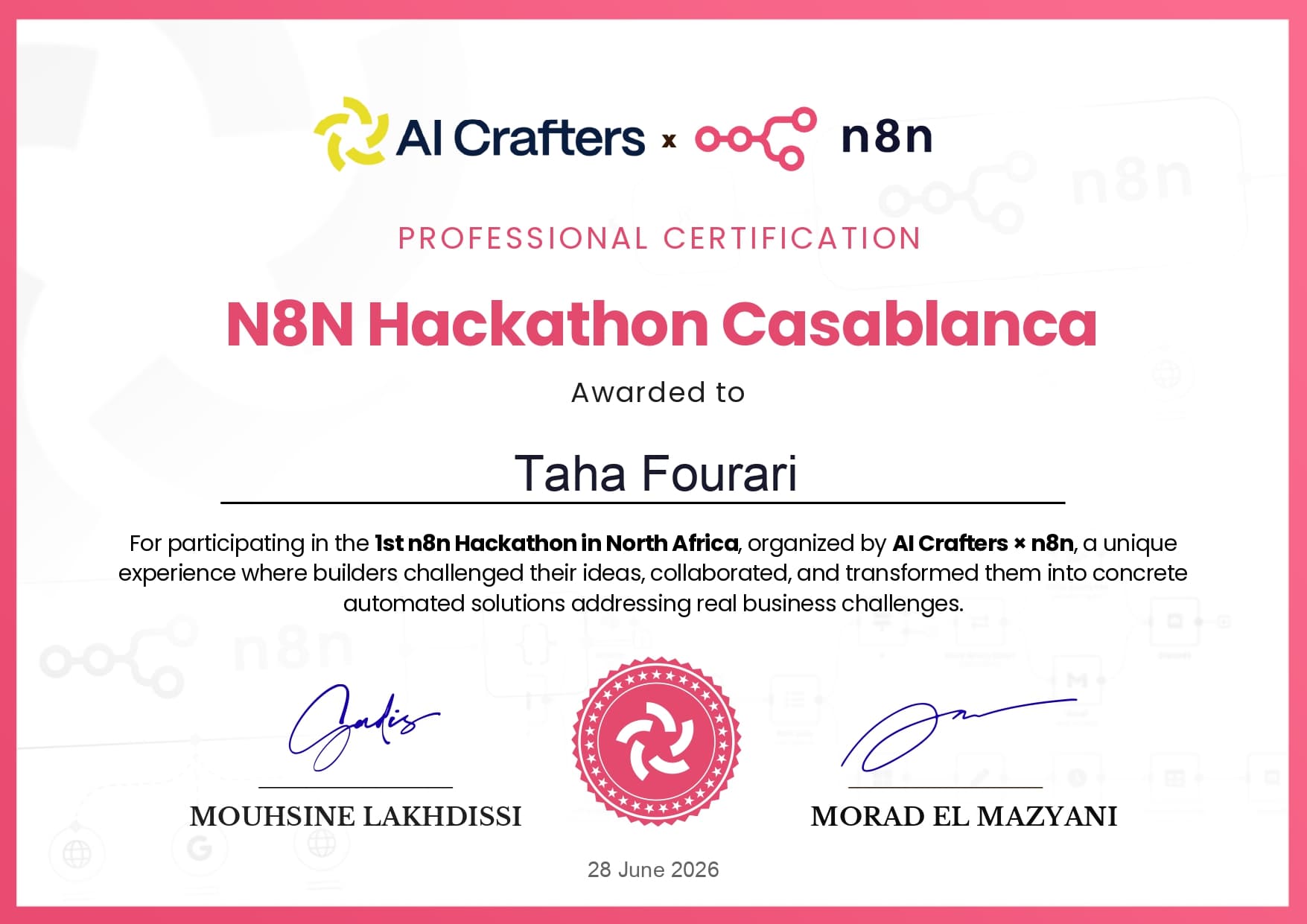 Selected Project (International) certificate